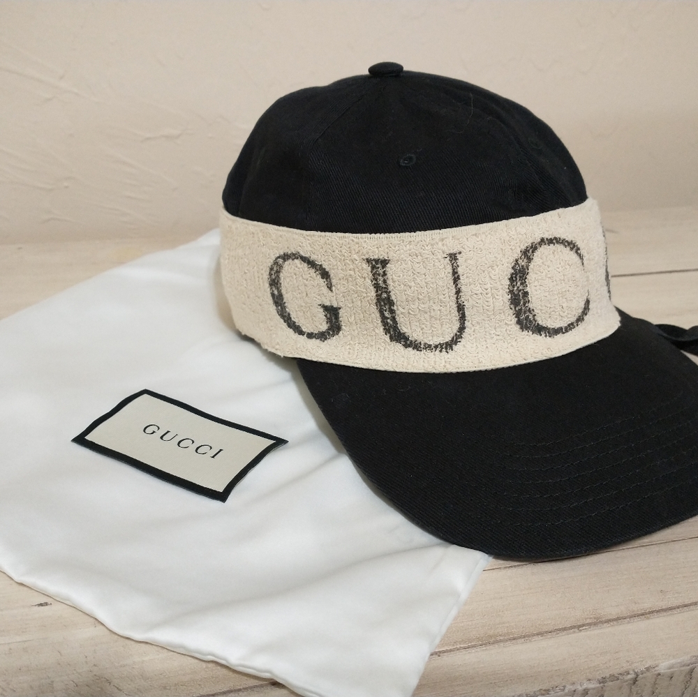 Authentic GUCCI NWT Black/Beige Gaberdine Baseball Stretch Band Unisex Hat XS 56